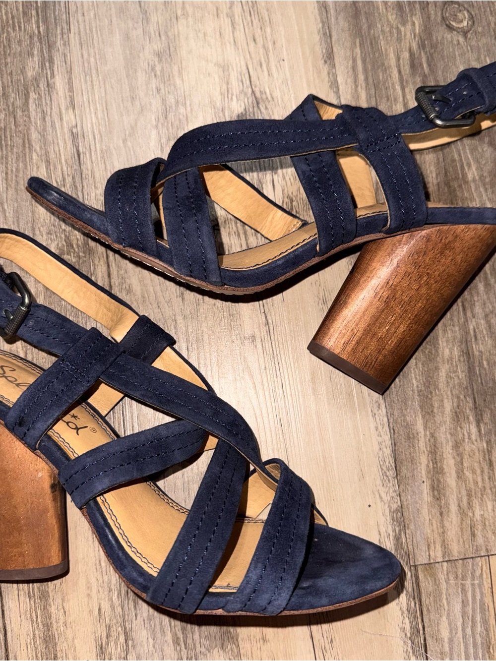 Splendid Navy Suede Strappy Block Heel Sandals - Picture 2 of 13